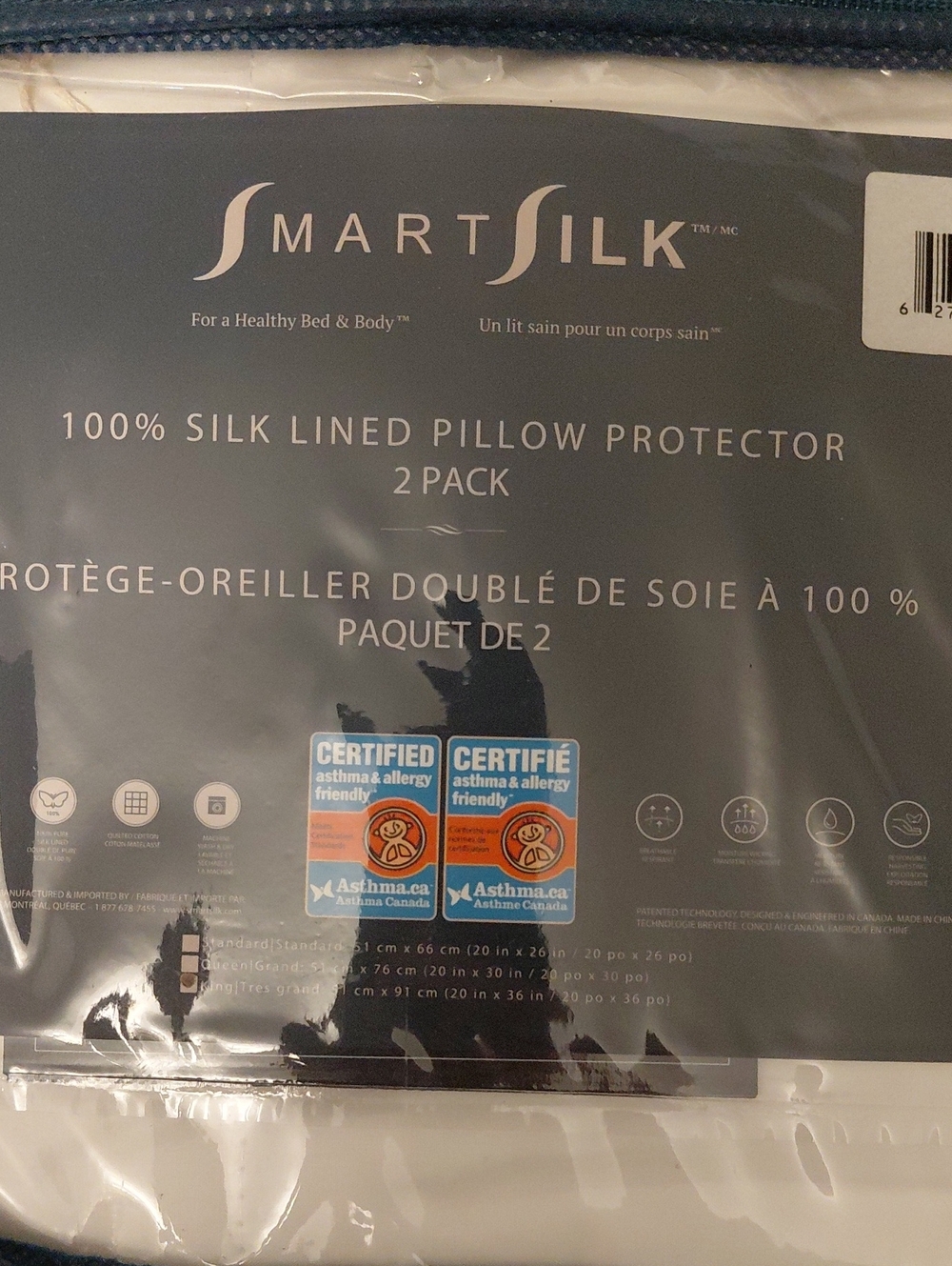 100% Silk-Lined Pillow Protector - White (2 Pack)